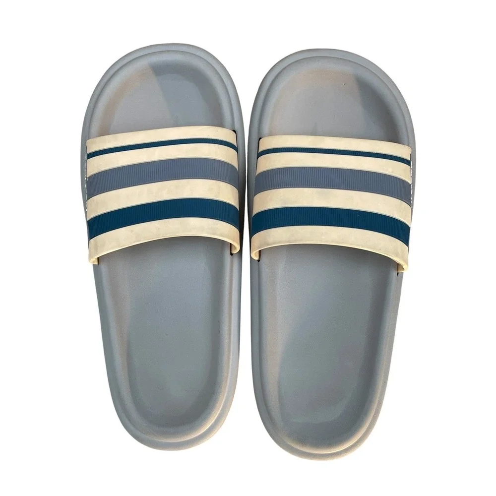 Paul Frank Julius Monkey Striped Slide‎ Sandals Mens 10-11 Gray Blue Retro Pool